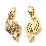 Rack Plating Brass Micro Pave Cubic Zirconia Pendants, Lead Free & Cadmium Free, Dolphin, Real 18K Gold Plated, 16.5x8x2mm, Hole: 3mm(KK-F856-06G)