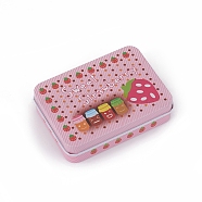 Tinplate Storage Box, Jewelry Box, for DIY Candles, Dry Storage, Spices, Tea, Candy, Party Favors, Rectangle with Sweet Strawberry, Pink, 9.6x7x2.2cm(CON-G005-B06)