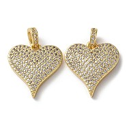 Rack Plating Clear Brass Micro Pave Cubic Zirconia Pendants, Cadmium Free & Lead Free, Heart, Real 18K Gold Plated, 18x16.5x3mm, Hole: 2.5x3.5mm(KK-M254-09G)