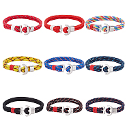 9Pcs 9 Colors Survival Polyester Cord Bracelets Set with Alloy Anchor Clasps, Mixed Color, 8-1/2 inch(21.5cm), 1Pc/color(BJEW-AN0001-59)