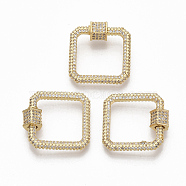 Brass Micro Pave Clear Cubic Zirconia Screw Carabiner Lock Charms, for Necklaces Making, Square, Golden, 21x22.5x3mm, Screw: 6x6.5mm(ZIRC-T010-06G)