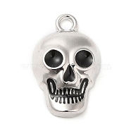 Halloween Theme Alloy Pendant, with Enamel, Skull Charm, Platinum, Black, 21x13x4mm, Hole: 2mm(ENAM-H041-03P)
