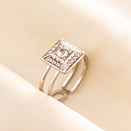 Stylish Stainless Steel Square Open Cuff Ring, Simple Adjustable Jewelry for Women Men(RM5456-1)