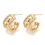 Brass Stud Earrings, Half Hoop Earrings, Real 18K Gold Plated, 19x11mm(EJEW-K264-06G)