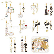 DIY Cat Asymmetrical Earring Making Kit, Including Alloy Links Connectors & Enamel Pendants, 304 Stainless Steel Charms, Glass Pearl Beads, Brass Earring Hooks & Cable Chains, Mixed Color(DIY-SC0021-21)