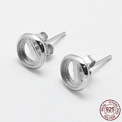 925 Sterling Silver Stud Earring Findings, Flat Round, Silver, 7.5x1.5mm, Tray: 6mm, Pin: 0.6mm(STER-F032-04S)