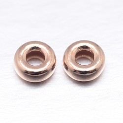 Real Rose Gold Plated Flat Round 925 Sterling Silver Spacer Beads, 4.5x2mm, Hole: 1.2mm, about 208pcs/20g(STER-M103-02-4.5mm-RG)