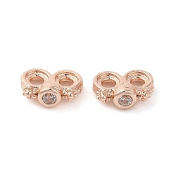 Rack Plating Brass Pave Clear Cubic Zirconia Spacer Bars, Flower Links, Long-Lasting Plated, Lead Free & Cadmium Free, Rose Gold, 4.5x6.5x2.5mm, Hole: 1.5mm(KK-B088-11A-RG)