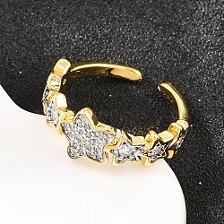 Brass Micro Pave Clear Cubic Zirconia Cuff Open Rings, Long-Lasting Plated, Lead Free & Cadmium Free, Real 18K Gold Plated, Star, 8.5mm, Inner Diameter: 17mm(RJEW-T028-01A-G)