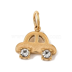 304 Stainless Steel Rhinestone Pendants, Car Charms, Real 18K Gold Plated, 10.5x12x3mm, Hole: 6mm(RB-CBAC900-11G)