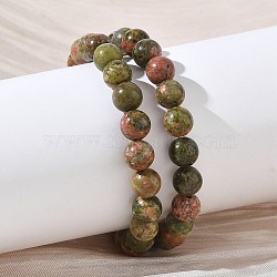 Natural Unakite Round Beaded Stretch Bracelets, Inner Diameter: 2.26 inch(5.75cm), bead: 9~9.5mm(GG-CBA12F1-02A-07)