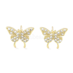 Brass Micro Pave Clear Cubic Zirconia Studs Earring for Women, Butterfly, Real 18K Gold Plated, 9.5x12mm(EJEW-S217-C06)