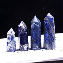 Point Tower Natural Sodalite Home Display Decoration, Healing Stone Wands, for Reiki Chakra Meditation Therapy Decors, Hexagon Prism, 70~80mm(PW-WG54681-03)