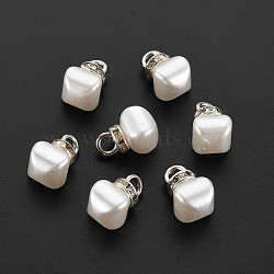 ABS Plastic Imitation Pearl Charms, with Platinum Plated Brass Loop and Crystal Rhinestone, Nuggets, Creamy White, 13x8x8mm, Hole: 2.5mm(KK-N242-017)