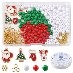 Christmas Theme DIY Bracelet Making Kit, Including Acrylic Round Beads, Santa Claus & Reindeer & Tree Alloy Enamel Pendants, Mixed Color, 534Pcs/set(DIY-YW0007-02)