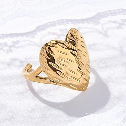 Marine Animal Theme 304 Stainless Stee Open Cuff Rings, Real 18K Gold Plated, Heart, 17.5mm, Adjustable(RJEW-Q005-01E-G)