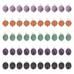 50Pcs 5 Styles Nuggets Natural Red Aventurine & Green Aventurine & Amethyst & Obsidian & Lapis Lazuli Charms, with Platinum Tone Brass Loops, 12~14mm, Hole: 2mm, 10pcs/style(PALLOY-HY00026)