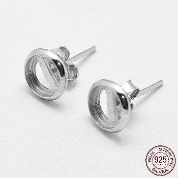 925 Sterling Silver Stud Earring Findings, Flat Round, Silver, 7.5x1.5mm, Tray: 6mm, Pin: 0.6mm