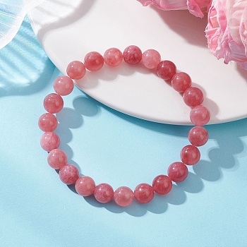 Natural Quartz Imitation Strawberry Quartz Beaded Stretch Bracelets for Women, Round, Beads: 8.5~9mm, Inner Diameter: 2.09 inch(5.3cm)