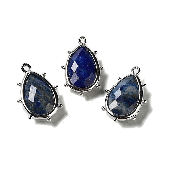 Natural Lapis Lazuli Pendants, with Platinum Brass Edge, Faceted, Teardrop, 22.5x14x5.5mm, Hole: 1.6mm.