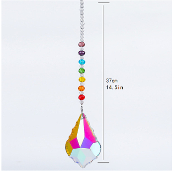 Chakra Theme K9 Crystal Glass Big Pendant Decorations, Hanging Sun Catchers, Maple Leaf, Colorful, 37cm