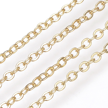 Brass Cable Chains, Soldered, with Spool, Flat Oval, Real 18K Gold Plated, 2.5x2.1x0.3x0.4mm, about 98.42 Feet(30m)/roll