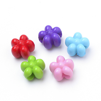 Opaque Acrylic European Beads, Large Hole, Flower, Mixed Color, 16.5x12mm, Hole: 5mm