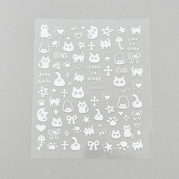 PET Nail Art Stickers, Self-Adhesive, for Nail Tips Decorations, Cat Pattern, White, 10x8x0.02cm, Sticker: 3~12x2~10.5mm