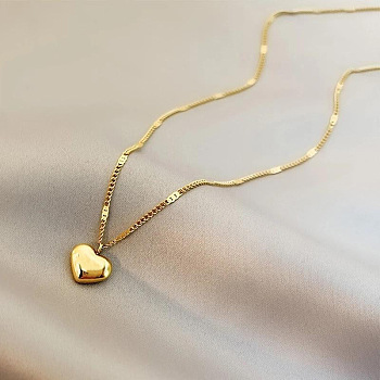 Alloy Heart Pendant Figaro Chain Necklaces for Women, Golden, 15.75 inch(40cm)