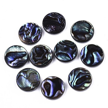 Natural Abalone Shell/Paua Shell Cabochons, with Freshwater Shell, Flat Round, Colorful, 12x3mm