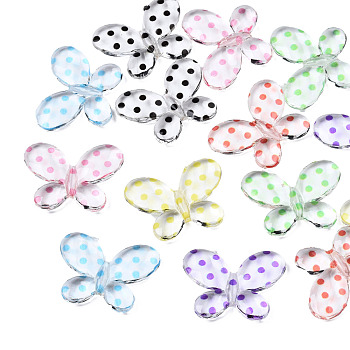 Transparent Acrylic Beads, Butterfly with Polka Dot Pattern, Mixed Color, 23x29x5mm, Hole: 1.6mm
