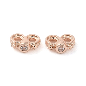 Rack Plating Brass Pave Clear Cubic Zirconia Spacer Bars, Flower Links, Long-Lasting Plated, Lead Free & Cadmium Free, Rose Gold, 4.5x6.5x2.5mm, Hole: 1.5mm