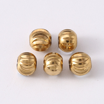 201 Stainless Steel Corrugated Beads, Round, Golden & Stainless Steel Color, 5x4.5mm, Hole: 1.8mm