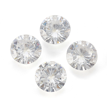 Cubic Zirconia Pointed Back Pendants, Faceted, Flat Round, Clear, 10mm, Hole: 1mm