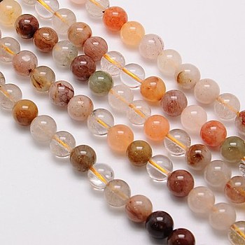 Natural Rutilated Quartz Beads Strands, Round, Mixed Color, 10mm, Hole: 1mm