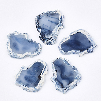 Half Drilled Resin Beads, For Pendants Making, Imitation Agate Slices, Steel Blue, 39~40.5x31.5~32.5x4~5mm, Half Hole: 1mm