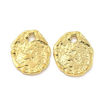 Ion Plating(IP) 304 Stainless Steel Pendants, Textured, Oval Charm, Real 18K Gold Plated, 22.5x19x2mm, Hole: 3.5mm