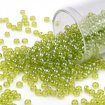 TOHO Round Seed Beads, Japanese Seed Beads, (105) Transparent Luster Lemon-Lime, 8/0, 3mm, Hole: 1mm, about 1110pcs/50g