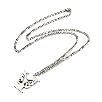 201 Stainless Steel Necklaces, Letter Y, 23.74 inch(60.3cm) p: 30.5x28.5x1.3mm