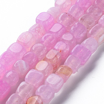 Natural Agate Beads Strands, Dyed & Heated, Cube, Pearl Pink, 5~8x4~8x4~6mm, Hole: 1.2mm, about 50pcs/strand, 14.76 inch(37.5cm)