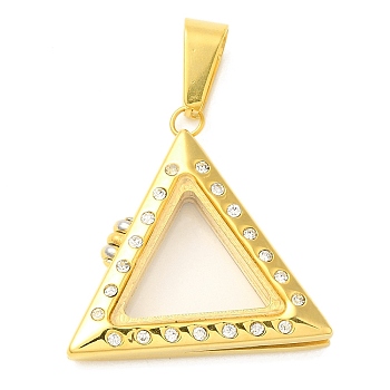 Glass Interface, 304 Stainless Steel Pendants, with 201 Stainless Steel Pendant Bails and Rhinestone, Triangle, Golden, 28.5x28.5x5.5mm, Hole: 10x4mm