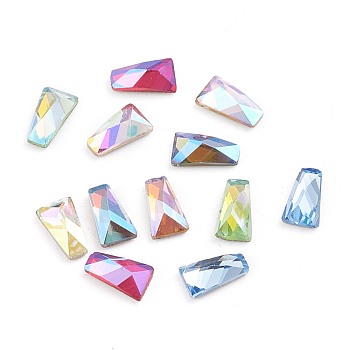 K9 Glass Rhinestone Cabochons, Fluorescent Style,  Flat Back & Back Plated, Faceted, Trapezoid, Mixed Color, 6x3.5x2mm