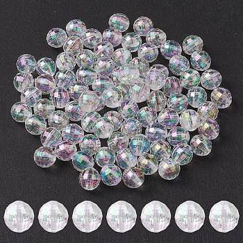 Faceted Eco-Friendly Transparent Acrylic Round Beads, AB Color, Clear AB, 8mm, Hole: 1.5mm