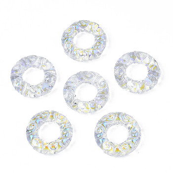Transparent Glass Linking Rings, AB Color Plated, Donut with Swirl Pattern, Clear AB, 25x7mm, Inner Diameter: 12mm