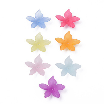 Transparent Acrylic Beads, Frosted, Flower, Mixed Color, 26x27x6mm, Hole: 1.8mm, about 980pcs/500g