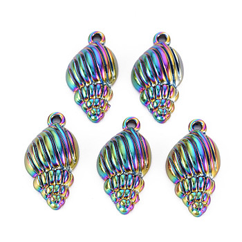 Rainbow Color Alloy Pendants, Cadmium Free & Nickel Free & Lead Free, Spiral Shell, 25x12.5x5.5mm, Hole: 1.8mm