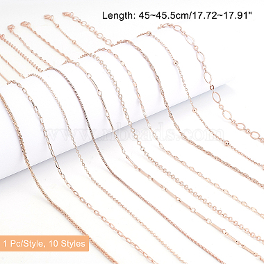 Elite 10Pcs 10 Styles Brass Paperclip & Cable & Box & Satellite & Bar Link Chain Necklaces Set(MAK-PH0004-33RG)-2