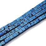 Electroplated Natural Lava Rock Beads Strands, Cube, Blue Plated, 3x3x3mm, Hole: 1~1.2mm, about 133pcs/strand, 16.14''(41cm)(G-A256-B01-02G)