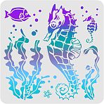 Plastic Reusable Drawing Painting Stencils Templates, for Painting on Scrapbook Fabric Tiles Floor Furniture Wood, Square, Sea Horse Pattern, 300x300mm(DIY-WH0172-495)