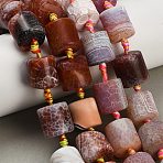 Dyed & Heated Natural Fire Crackle Agate Beads Strands, Column, Chocolate, 14.5~20x14~16mm, Hole: 1.2~1.4mm, about 18~19pcs/strand, 15.55''~16.93''(39.5~43cm)(GG-CBAB9C6-K01-01)